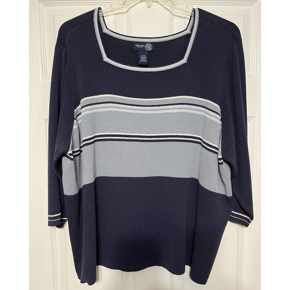 Venezia Womens‎ Vintage Sz 26/28 Navy Stripe Square Neck Sweater